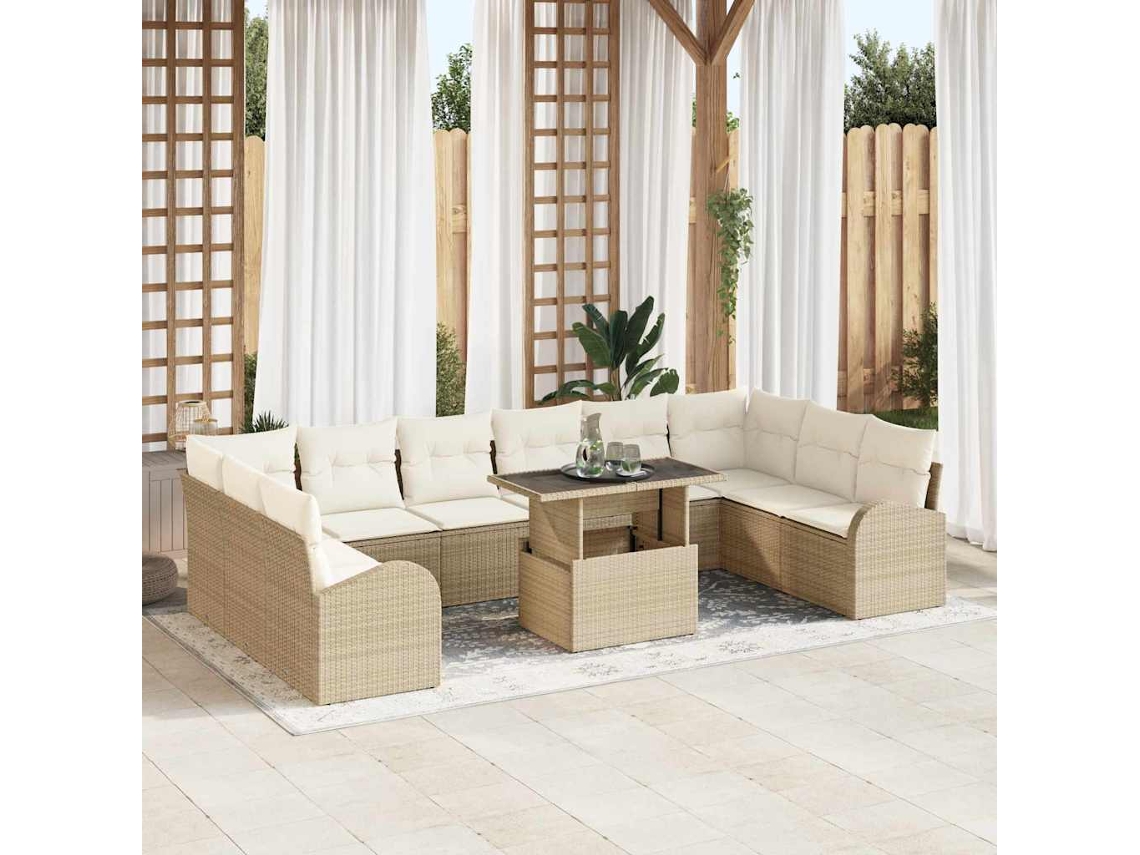 Vidaxl Conjunto De Sofá De Jardim 11 Pcs Bege Rattan Sintético