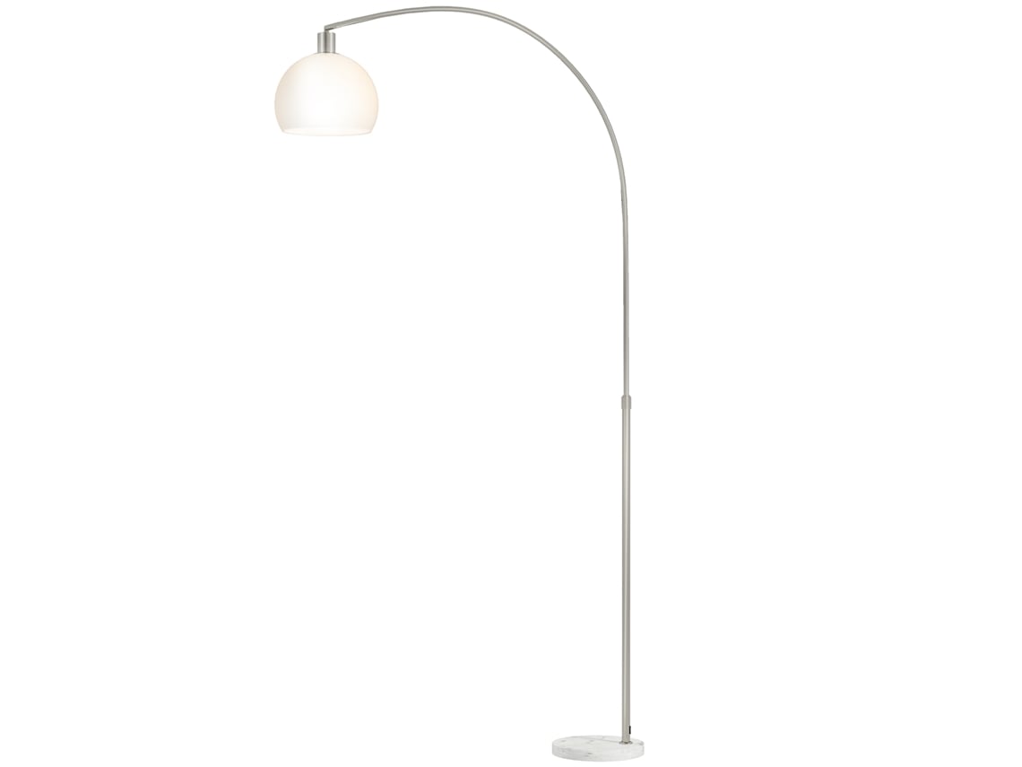Luminária De Chão Curva Com Base Mármore E Cúpula Plástico Branca