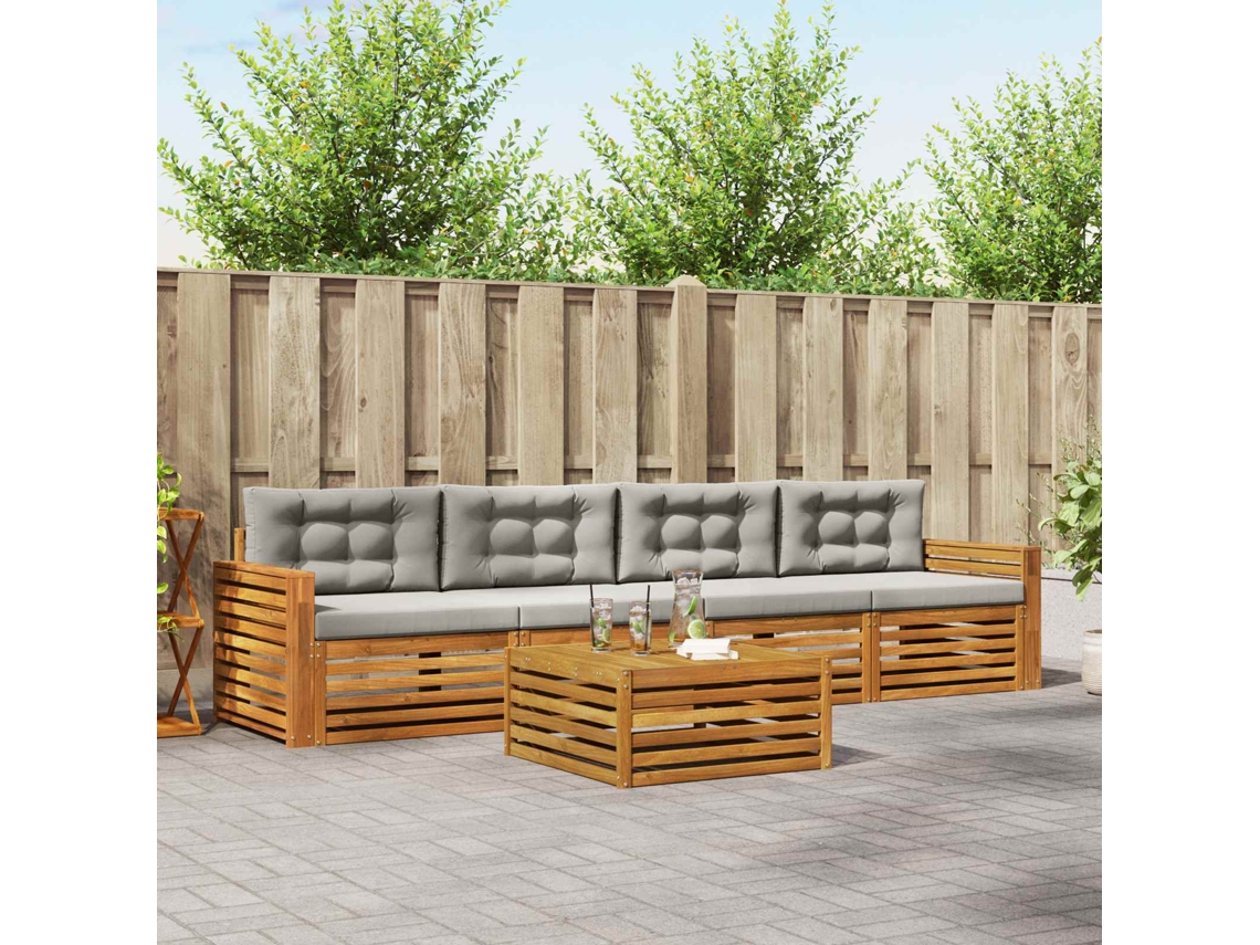 Vidaxl Conjunto De Sofás Para Exterior 5 Unid. Cinza Natural E Claro