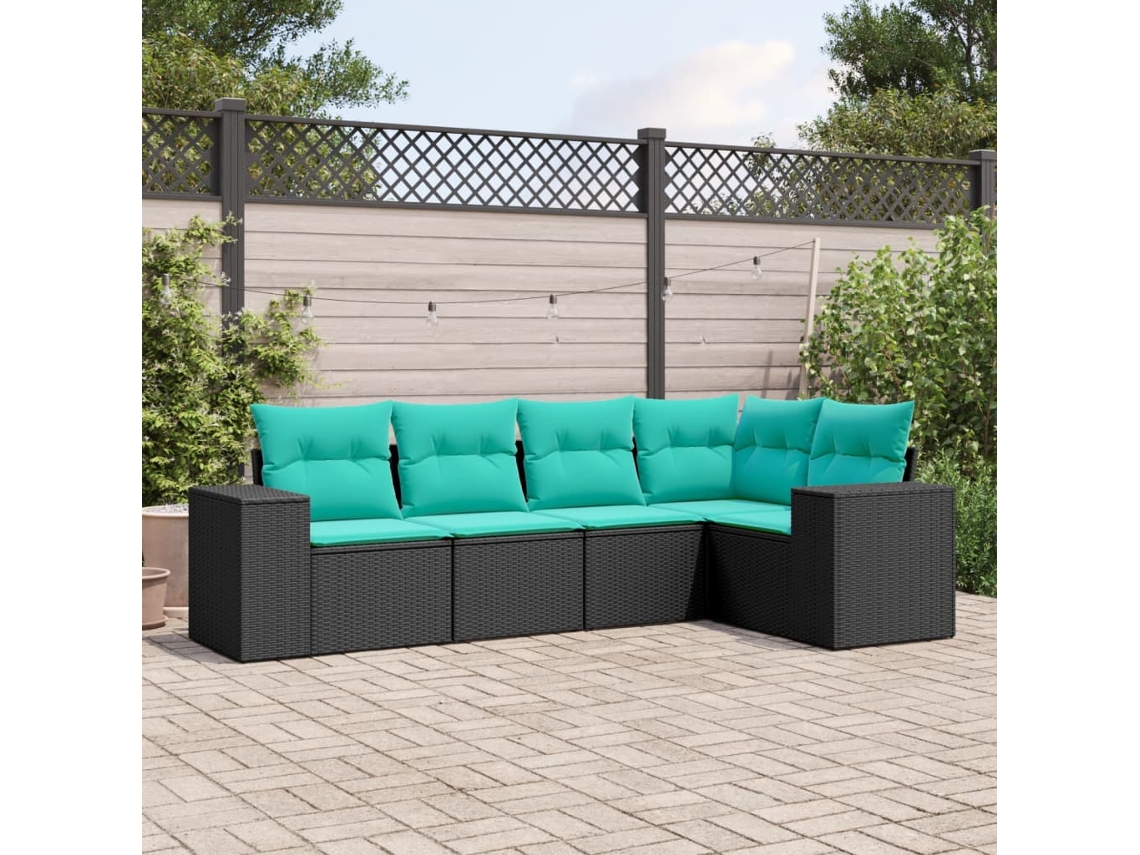Vidaxl Conjunto De Sofá De Jardim De 5 Peças Com Almofadas Em Rattan Sintético Preto