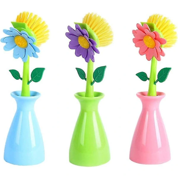 Conjunto De 3 Escovas De Cozinha Com Cabo Longo Em Formato Flor Para Limpeza Louças