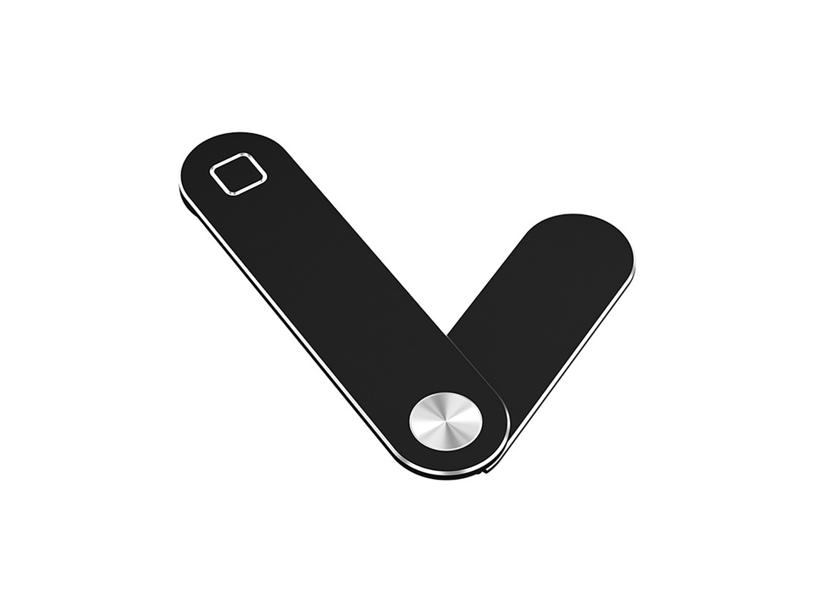 Suporte magnético portátil ajustável em alumínio para laptop e celular, preto clássico.
