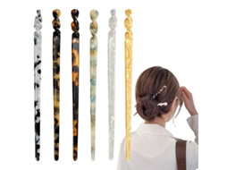 6 Palitos de Cabelo de Acetato, Estampa de Leopardo, 17,5cm | S/MARCA