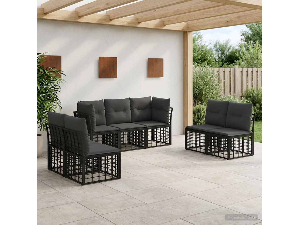 Vidaxl Conjunto De Sofás Para Exterior Preto Poliéster