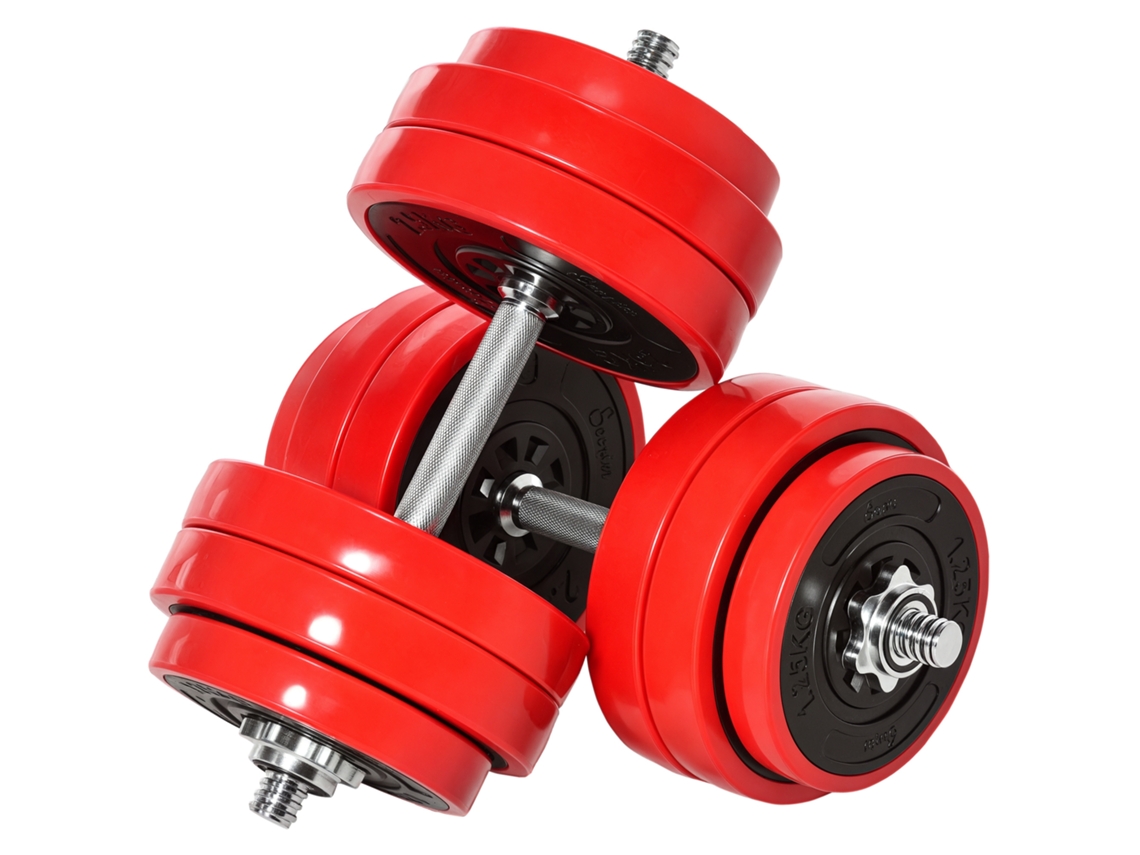 Conjunto De Halteres 30 Kgs 2-em-1 Halteres E Barras Haltereas Ajustáveis Para Fitness Doméstico Músculo Vermelho+preto 21,5 X 21,5 X 3,8 Cm-pt