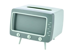 Caixa de Papel Higiênico com Suporte para Controle Remoto e Celular, Forma de TV Vintage, Verde