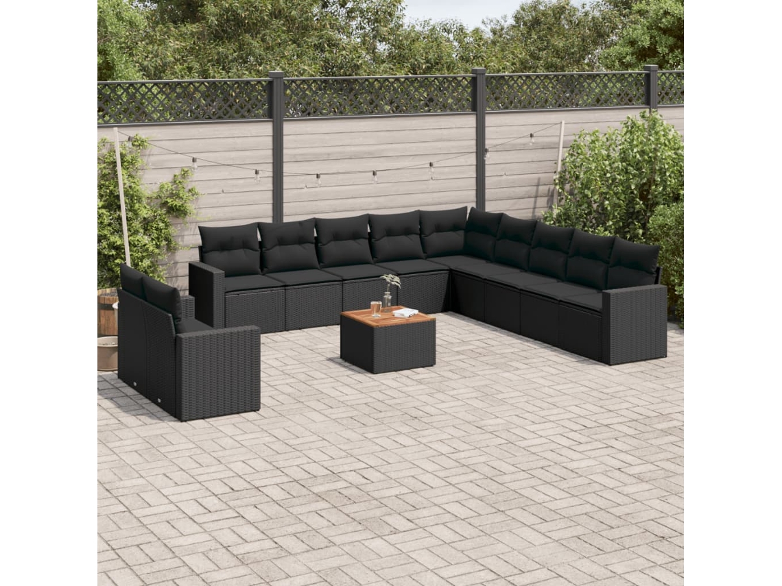 Vidaxl 12 Pcs Conjunto De Sofás De Jardim C/ Almofadões Vime Pe Preto