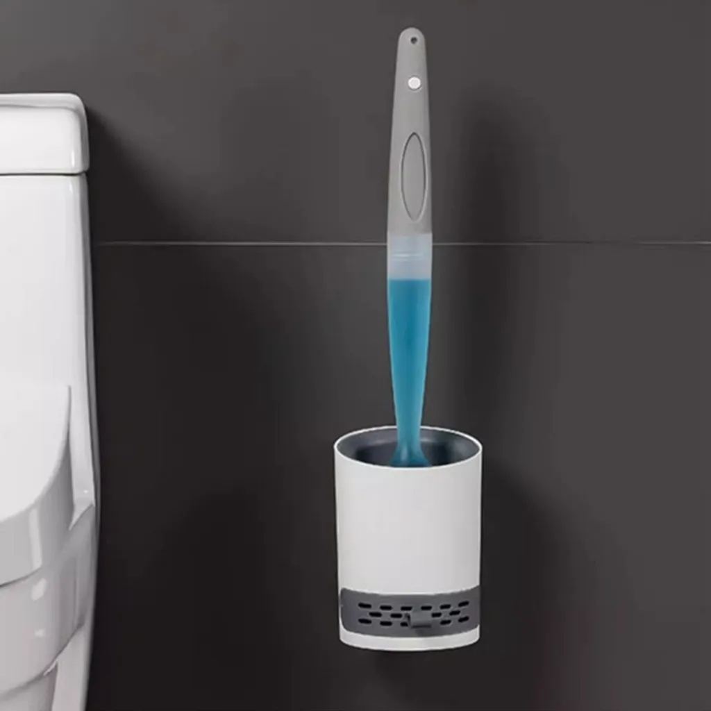 Escova Sanitária com Suporte, Cabo Longo com Recipiente para Fluido de Limpeza, Cinza AQUAFORGE