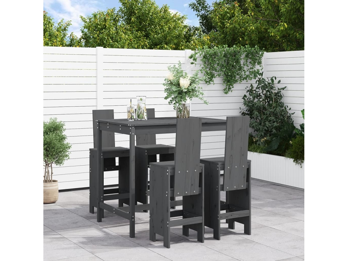 Conjunto Bar 5 Peças Para Jardim Pinho Maciço Cinzento Dkd Home Decor