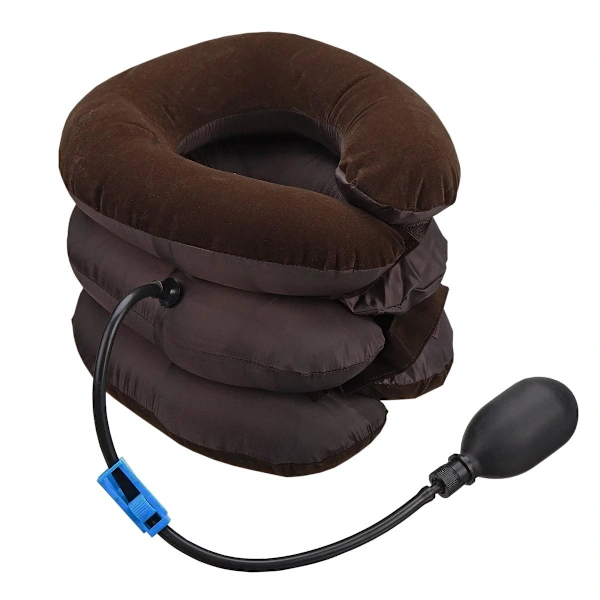 Almofada Cervical Inflável De Viagem, Cor Marrom, 26 X 13 X 20 Cm, Com Função De Massagem, Adequada A Pausas, Férias E Transporte Diário