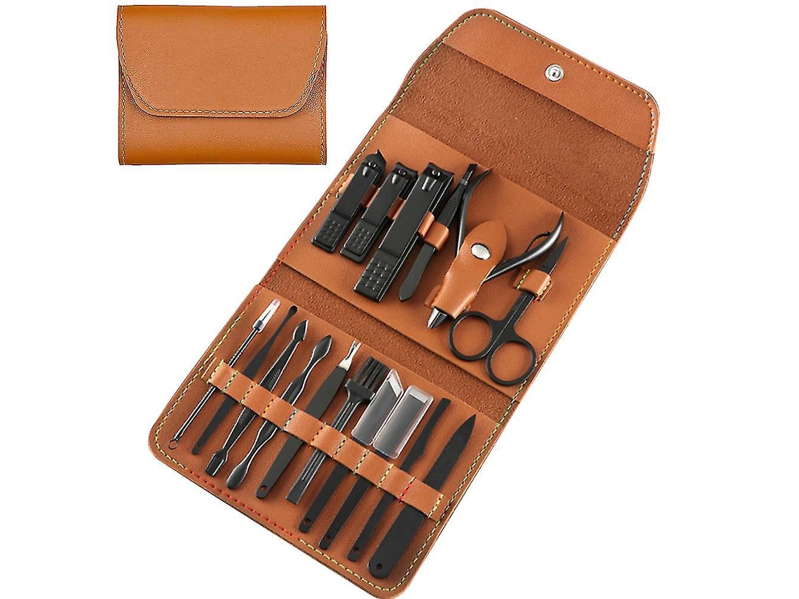 Kit de manicure e pedicure, conjunto profissional de 16 cortadores de unha Slowmoose Brown