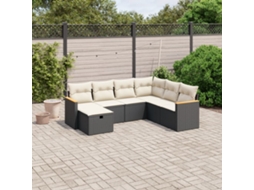 Jogo de Sofá 7 Peças P/ Jardim C/ Almofadões Vime Pe Preto Dkd Home Decor