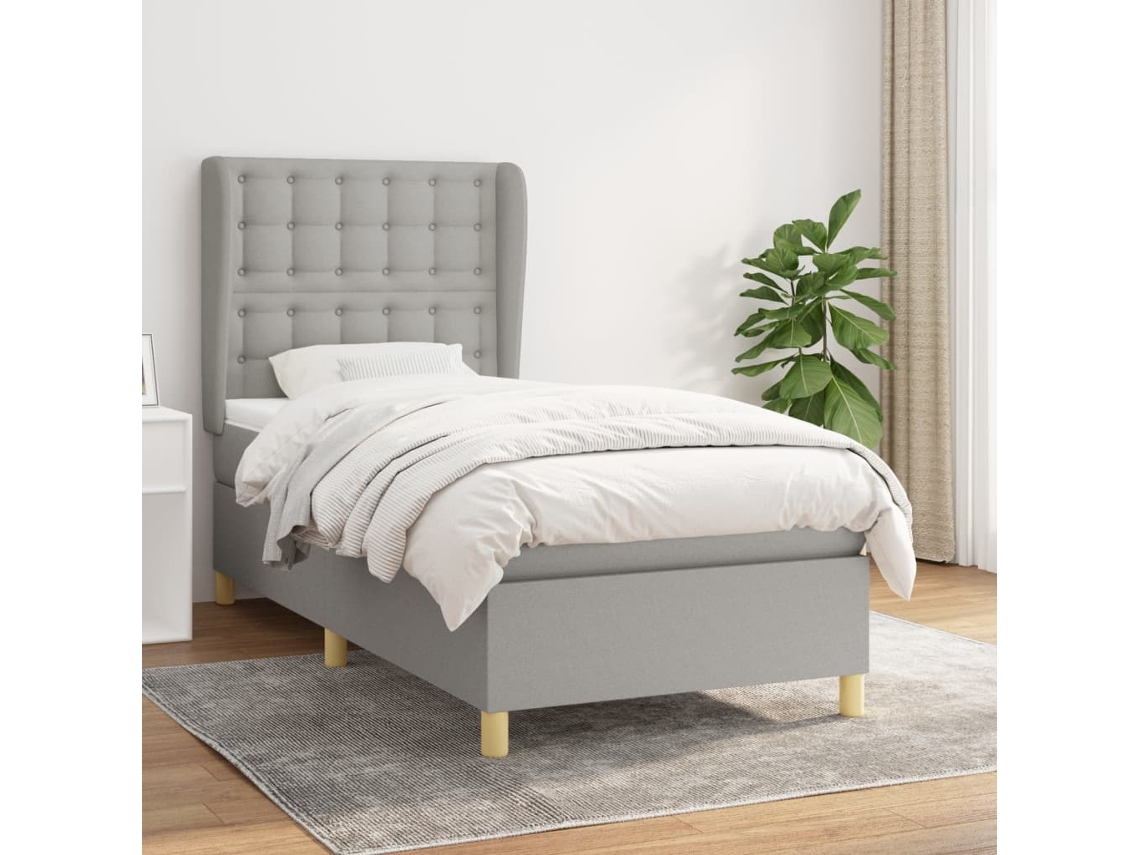 Vidaxl Cama Com Molas/colchão 100x200 Cm Tecido Cinzento-claro