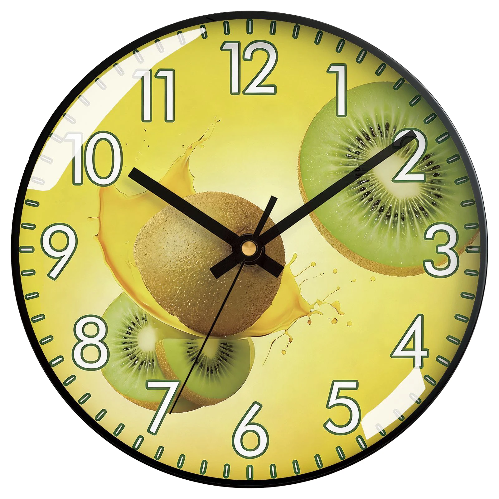Relógio De Parede Silencioso (12 Polegadas) – Decoração Com Arte De Kiwi Splash – Presente Criativo Para Amantes De Comida