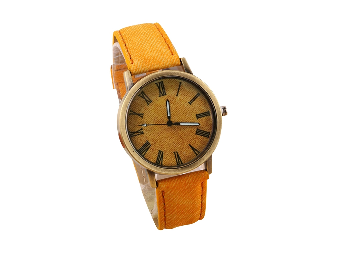 Reloj De Cuero Pu Acero Inoxidable Cuarzo Para Parejas Estudiantes Moda Amarillo