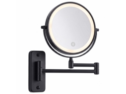 Espelho De Maquilhagem De Parede Relaxdays, Led, Ampliação 10x, Giratório 360°, Ø20 Cm, Metal, Bateria Usb, Preto
