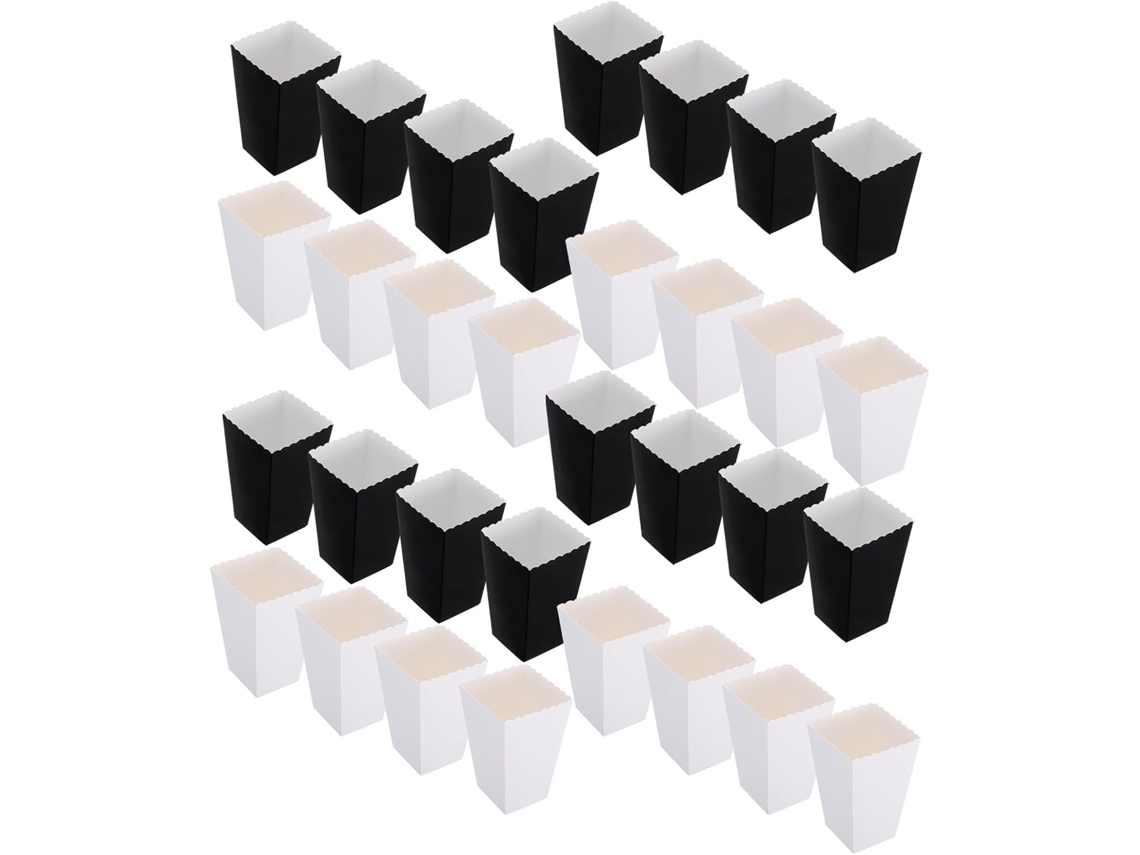 Kichouse 50-caixas De Papel Descartáveis Para Pipoca E Salgadinhos, Pretas E Brancas, Tamanho Pequeno, Recipientes Para