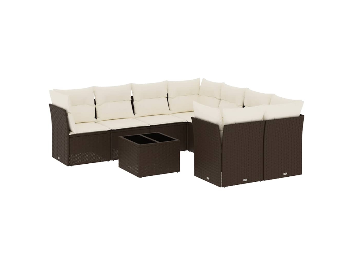 Conjunto de 9 Sofás para Jardim com Almofadões Vime Pe Marrom MAISON EXCLUSIVE