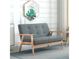 Sofá 2 Lugares Estofado, Design Compacto, Linho E Madeira De Borracha, Cinza 115x66,5x73cm, Ideal Para Sala.