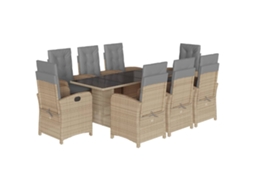Conjunto de 9 Jantar para Jardim com Almofadões Vime Pe Bege Misturado MAISON EXCLUSIVE