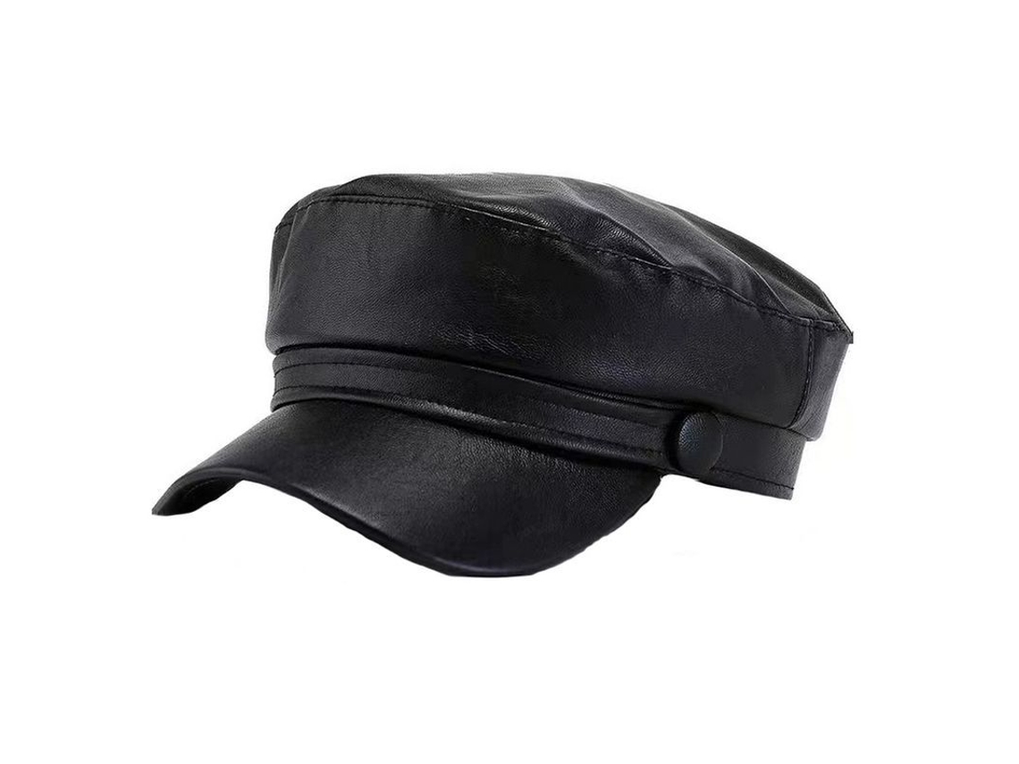 Gorra Marinera Retro Japonesa De Cuero Pu Unisex, Gorro Plano Para Mujer, Navy, Talla Única 56-58cm, Accesorio De Invierno