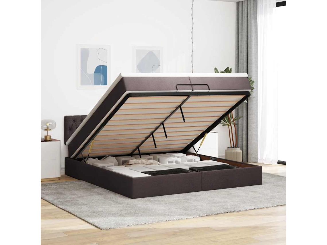 Vidaxl Estrutura De Cama Otomana Com Colchão 200x200cm Castanho-escuro