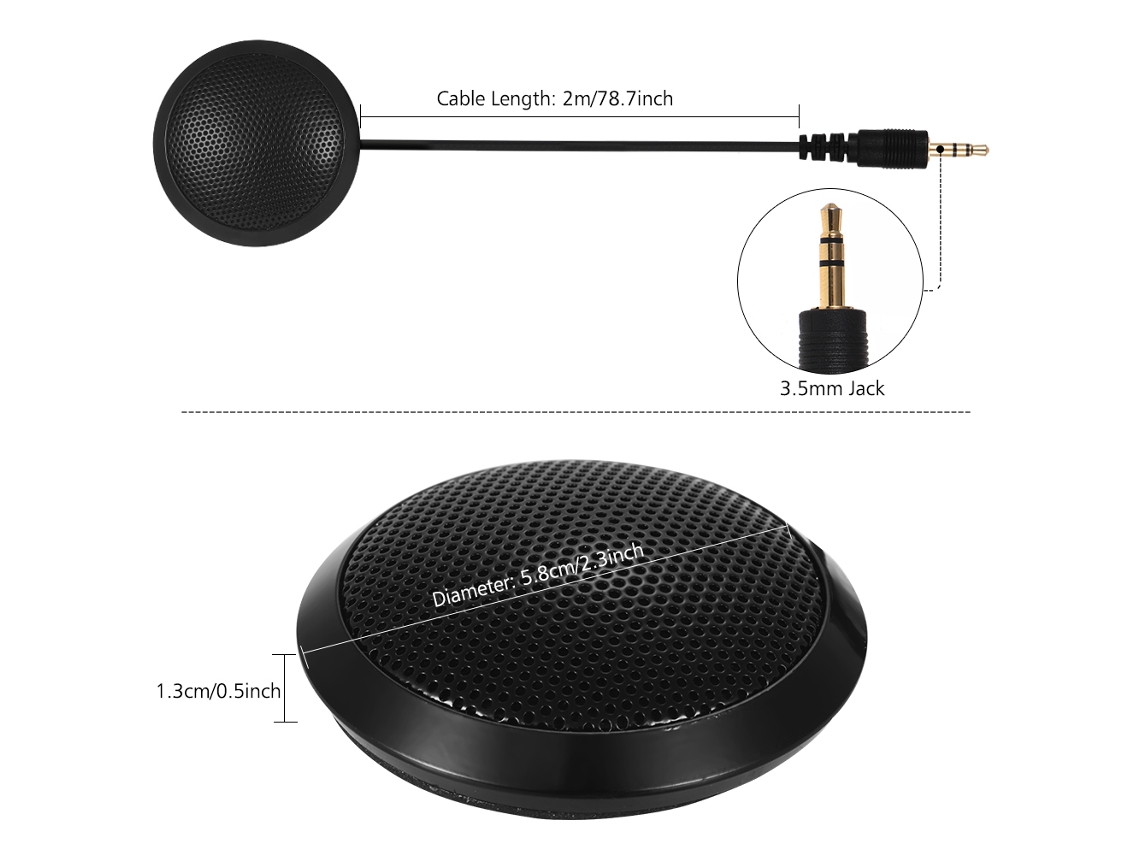 Micrófono Omnidireccional Docooler Ey-550 Com Jack 3.5mm, Cabo De 2m, Alta Sensibilidade Para Videoconferências, Webcast E Gravação