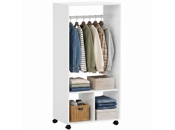 Mobile Appendiabiti Con Barra In Alluminio E 2 Ripiani Aperti, In Truciolato, 60 X 40 X 128 Cm, Bianco