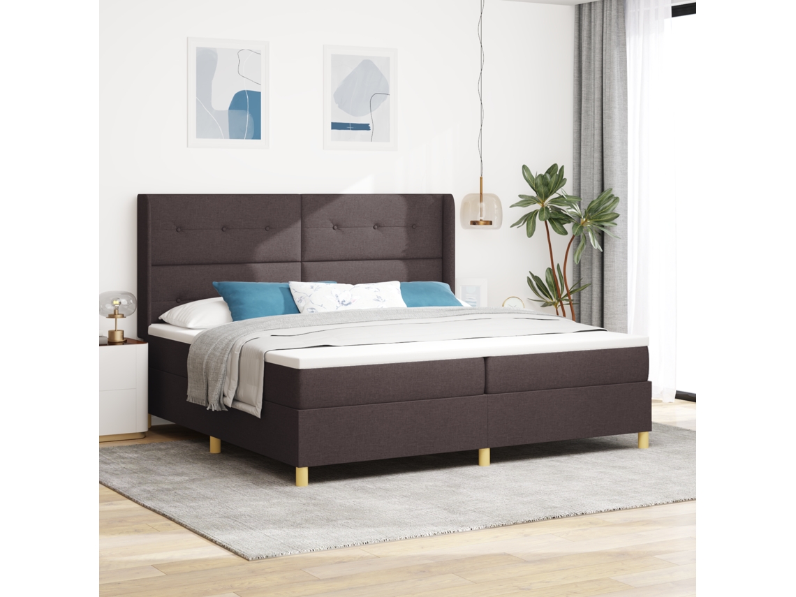 Cama Box Spring Com Colchão Led Castanho Escuro 200x200 Cm Tecido