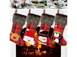 Meias de Natal 4 Unidades 45cm Estilo Xadrez Pinguim Papai Noel Boneco de Neve Rena S/MARCA