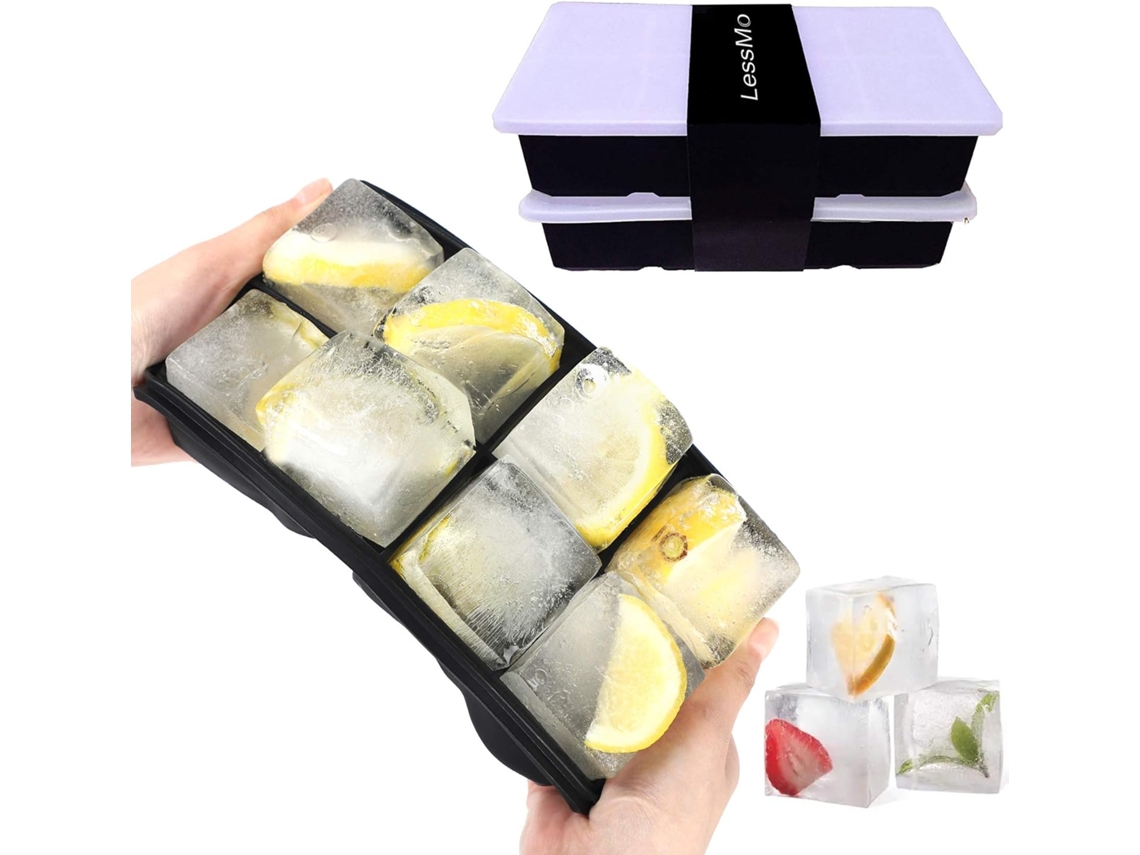 Conjunto De 2 Formas De Gelo Silicone Com 8 Cavidades E Tampas