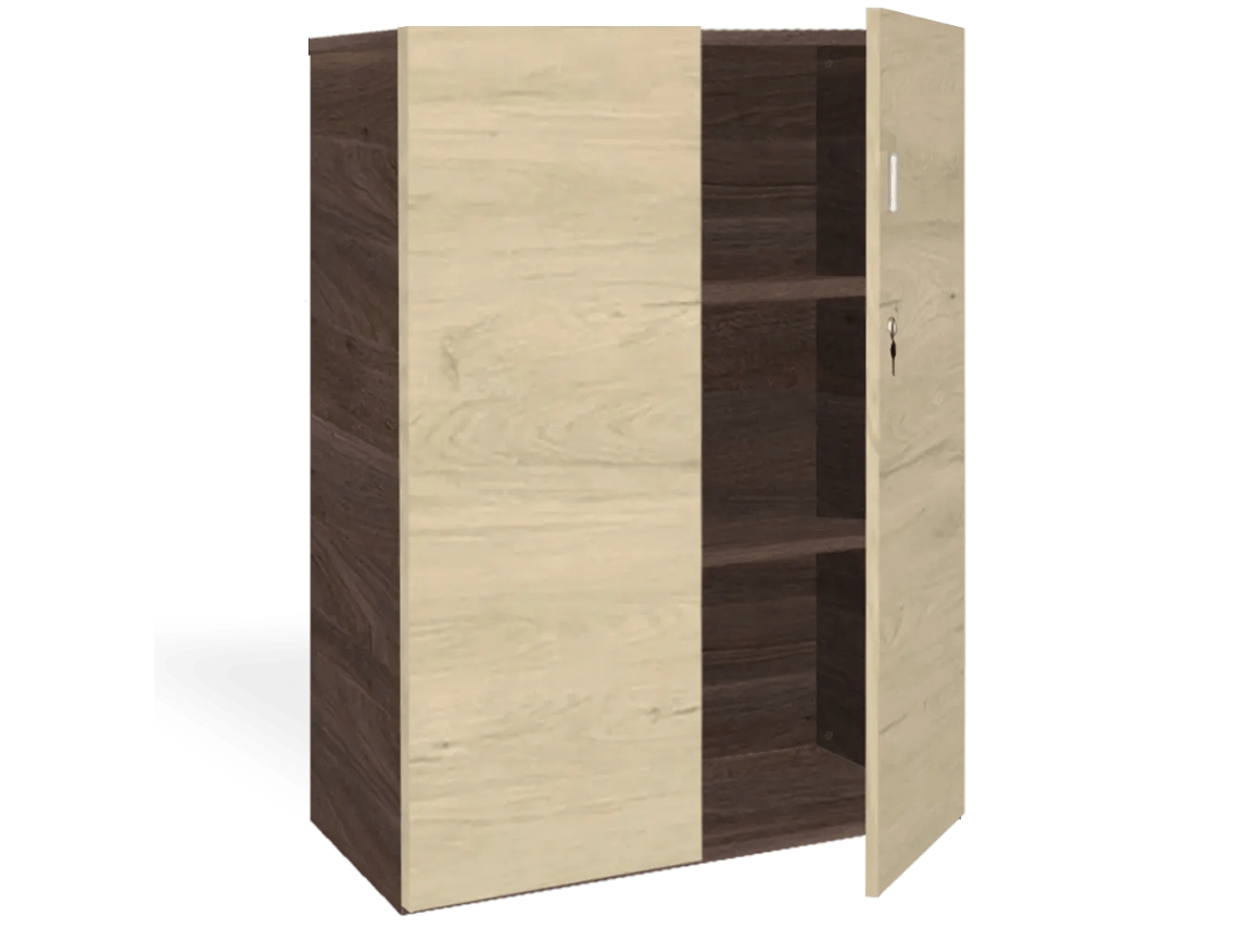 Armário de arquivo com portas. 3 prateleiras. 120 x 90 x 40 cm. Noz-carvalho. OFILIKE