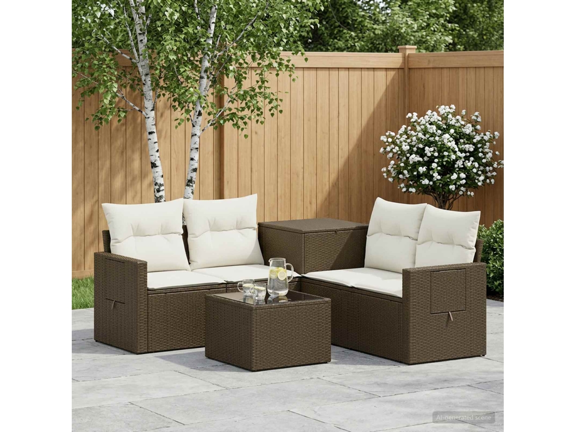 Vidaxl Conjunto De Sofás 6 Unid. Marrom E Branco Creme