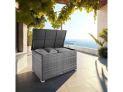 Baú De Arrumação Tectake Em Rattan Sintético E Alumínio, Com Pegas Laterais E Proteção Uv, Cinzento, 145 X 82,5 X 79,5 Cm