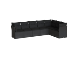 Conjunto de 7 sofás para jardim com almofadões Vime Pe Preto MAISON EXCLUSIVE (7 peças)