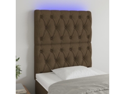 Cabecero con luces LED, tela marrón, 80x7x118/128 cm