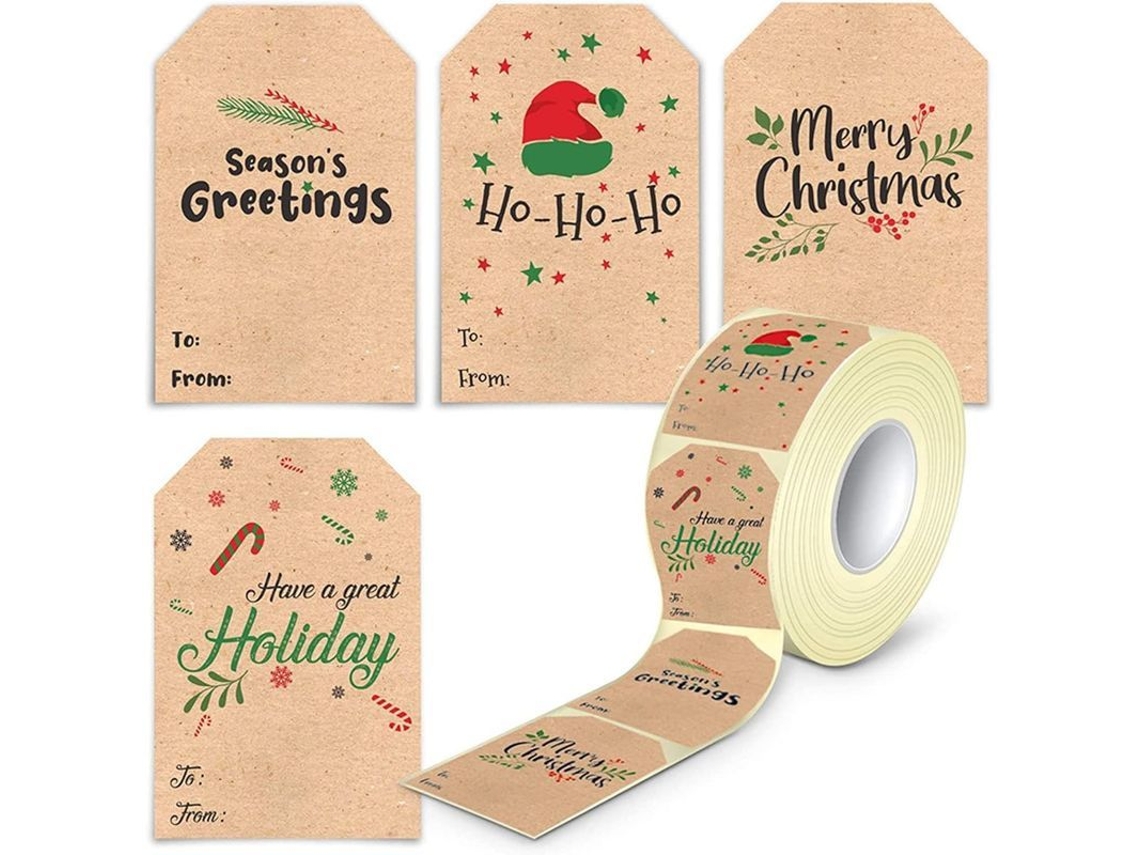 Etiquetas De Natal 300 Unidades/rolo Adesivos Autoadesivos De Papel Kraft Para Presentes