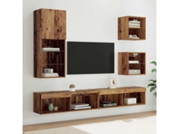 Vidaxl Unidades De Tv De Parede Com Led 5 Pcs Madeira Antiga