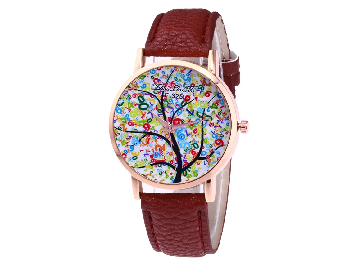 Relógio de Pulso Quartz com Pulseira de Couro para Mulheres e Homens (café)