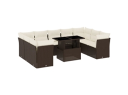 Conjunto 10 sofás jardim com almofadões VIDAXL vime PE castanho