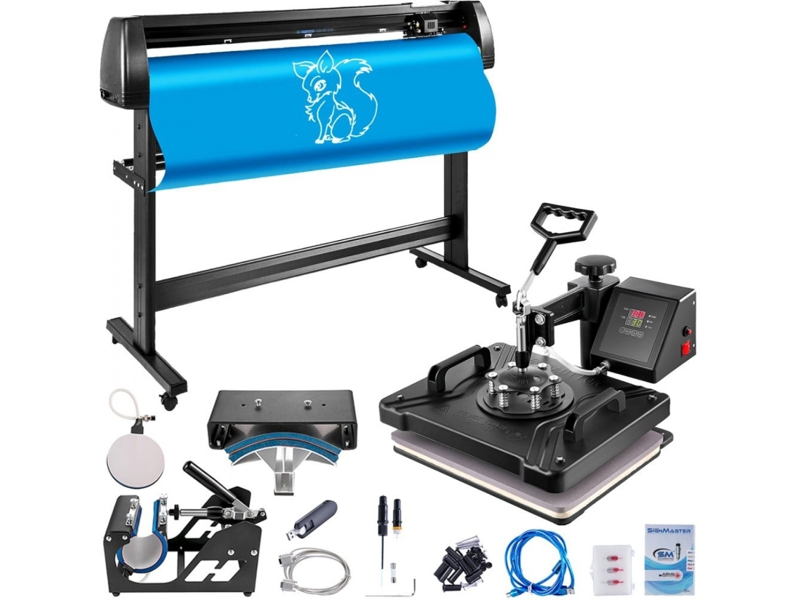 Conjunto De Máquina De Transferência Térmica 5 Em 1 38x30cm Com Plotter Vinil 1350mm Tekmaquinas