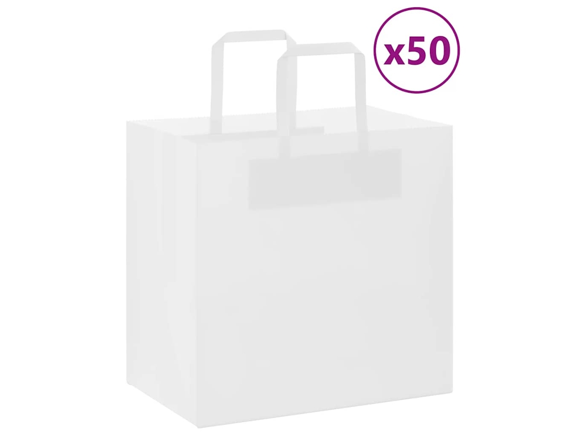 Vidaxl Sacos De Papel 50 Unid Com Alças Branco 26x17x25 Cm