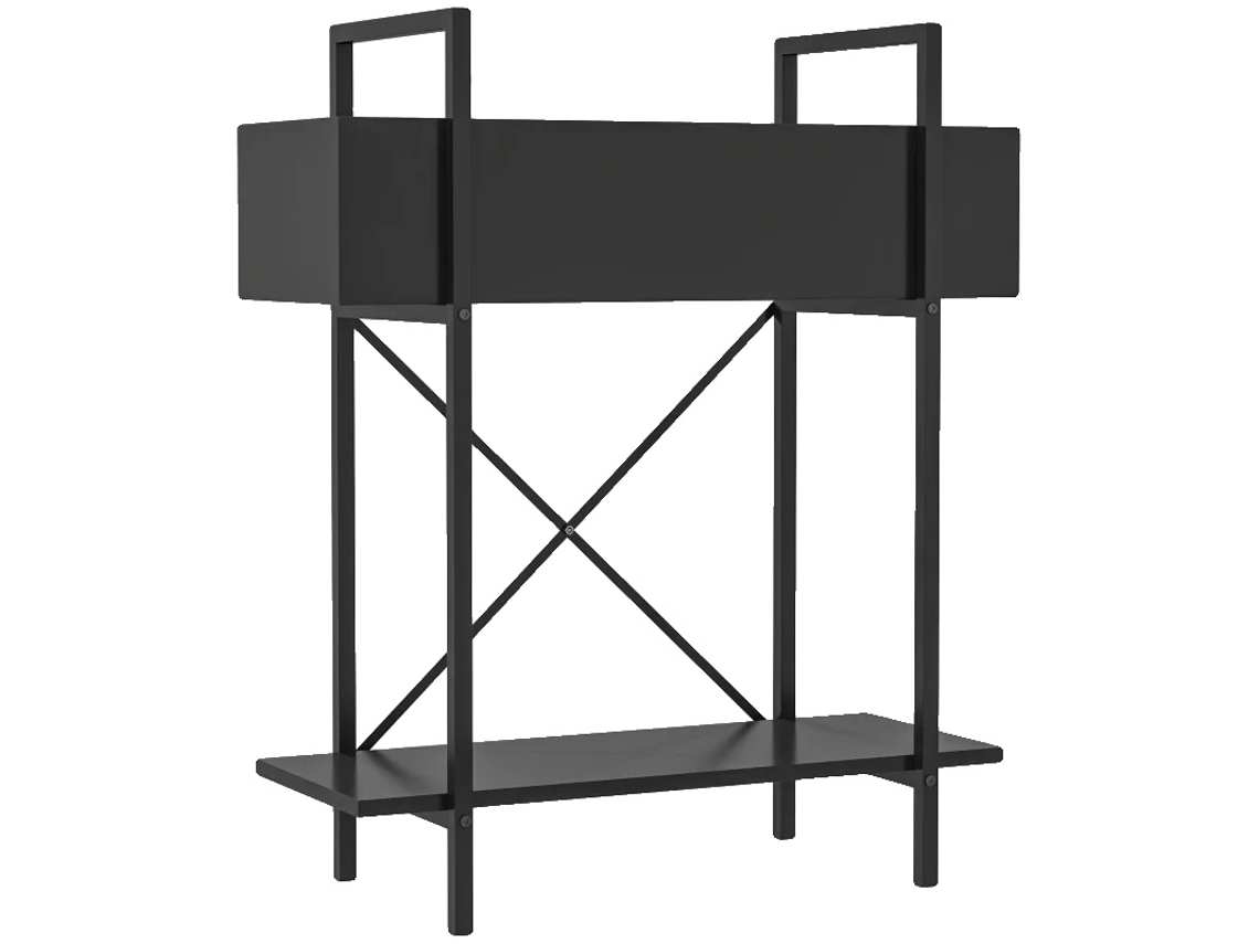 Suporte Para Plantas, Metal Revestido Em Pó, 60l X 25b X 70h Cm, Capacidade De Carga: 20 Kg Por Prateleira, 2 Prateleiras, Furos De Drenagem Embutidos
