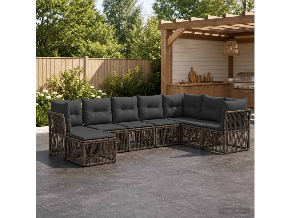 Vidaxl Conjunto De Sofá De Jardim 8 Pcs Cinzento Vime Pe