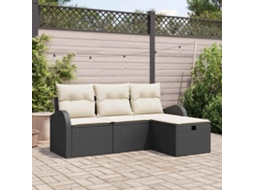 Vidaxl Conjunto De Sofás Com Almofada 4 Pcs Preto E Creme Vime Pe