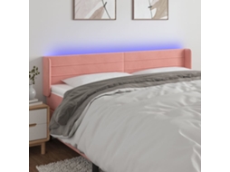 Vidaxl Cabeceira De Cama C/ Luzes Led Veludo 163x16x78/88 Cm Rosa