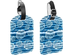 Conjunto De 2 Etiquetas Bagagem Em Imitação Couro Azul