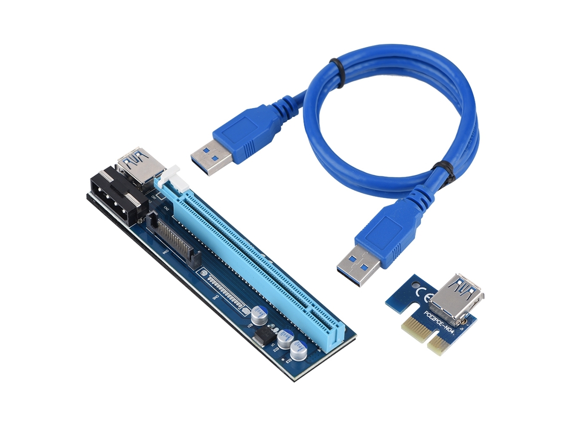 Adaptador De Cartão Riser Para Mineração Pci E 1x Para 16x Com Cabo Usb 3.0 Azul Luz Dourada