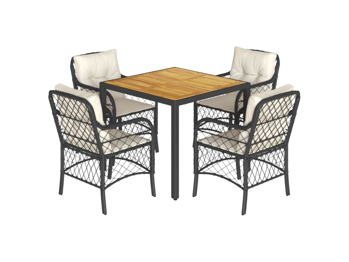 Conjunto de 5 Jantar para Jardim com Almofadões Vime Pe Preto MAISON EXCLUSIVE