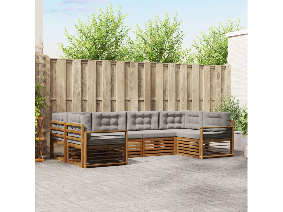 Vidaxl Conjunto De Sofás Para Exterior 6 Unid. Cinza Natural E Claro
